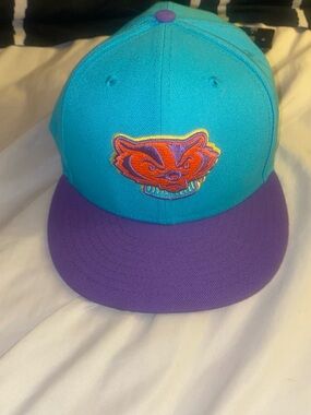 Teal and Purple Snapback Cap with Bold Mascot Patch